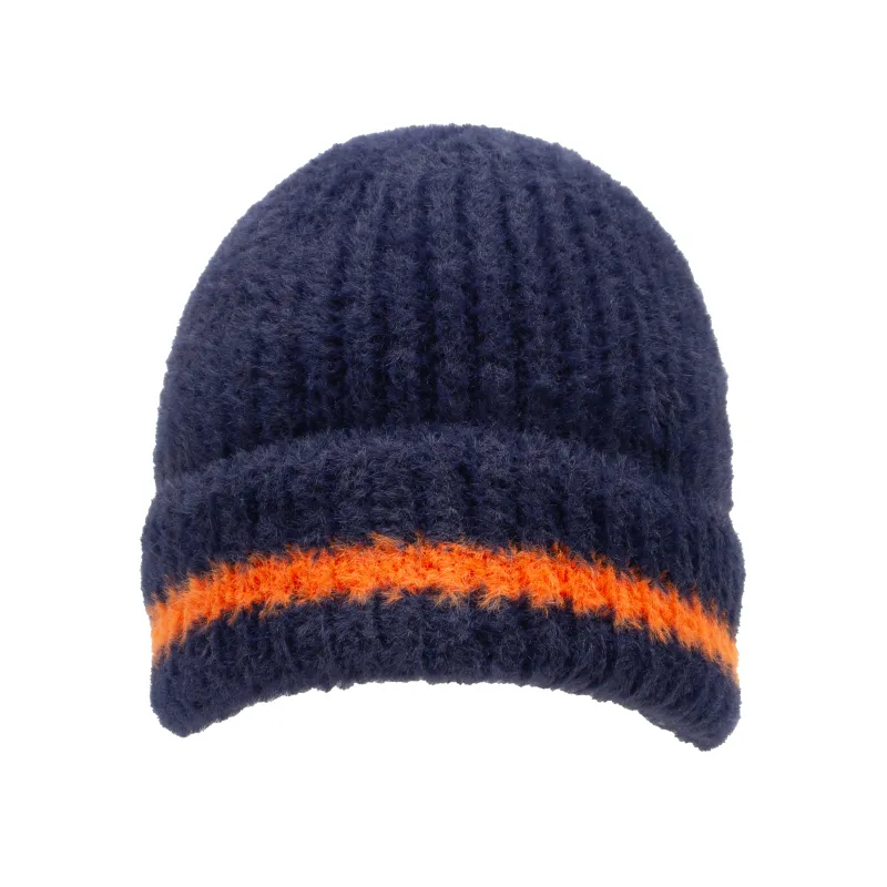 Women's Feather Yarn Beanie Hat with Contrast Stripe sold by Dents Gloves