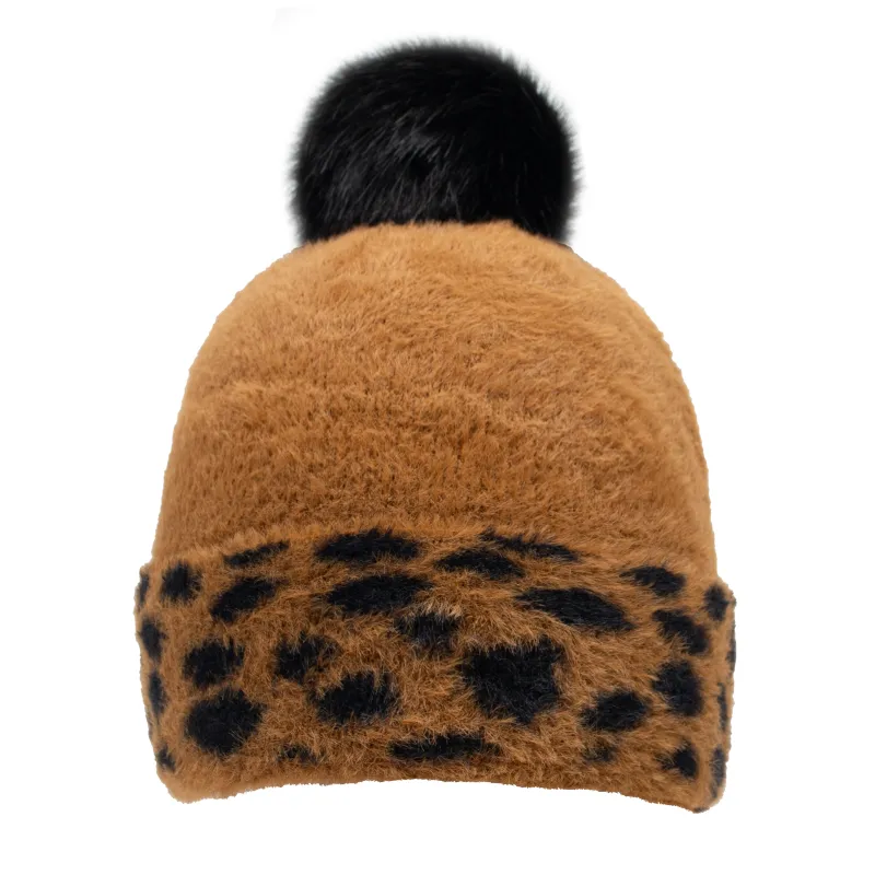Women's Spotty Feather Yarn Knitted Bobble Hat with Faux Fur Pom Pom sold by Dents Gloves