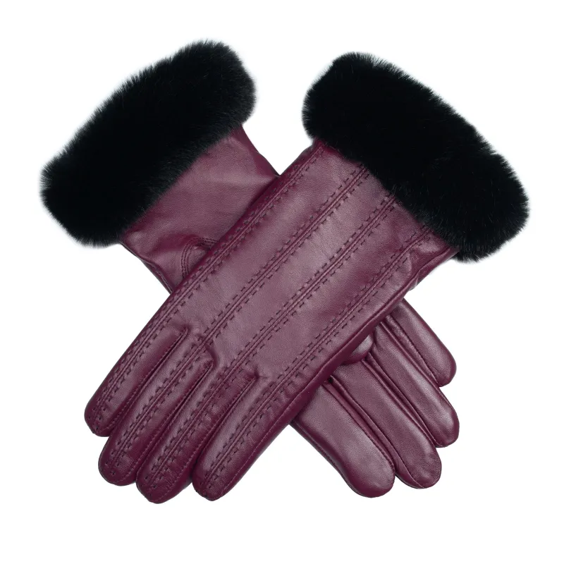 Women's Faux Fur-Lined Leather Gloves with Stitch Detail and Faux Fur Cuffs sold by Dents Gloves