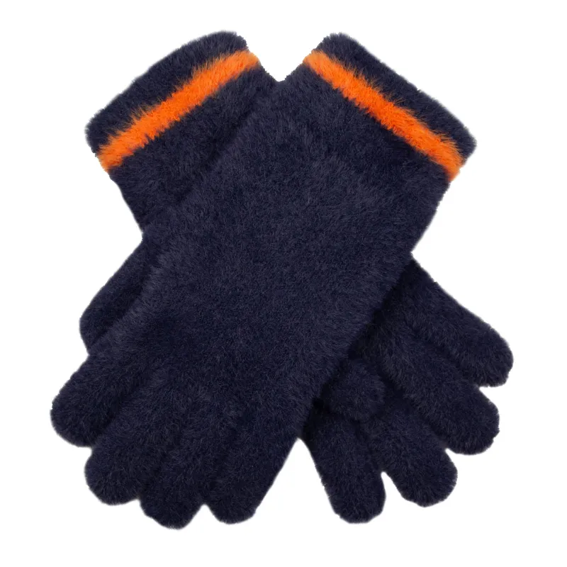 Women's Feather Yarn Knitted Gloves with Contrast Stripe sold by Dents Gloves