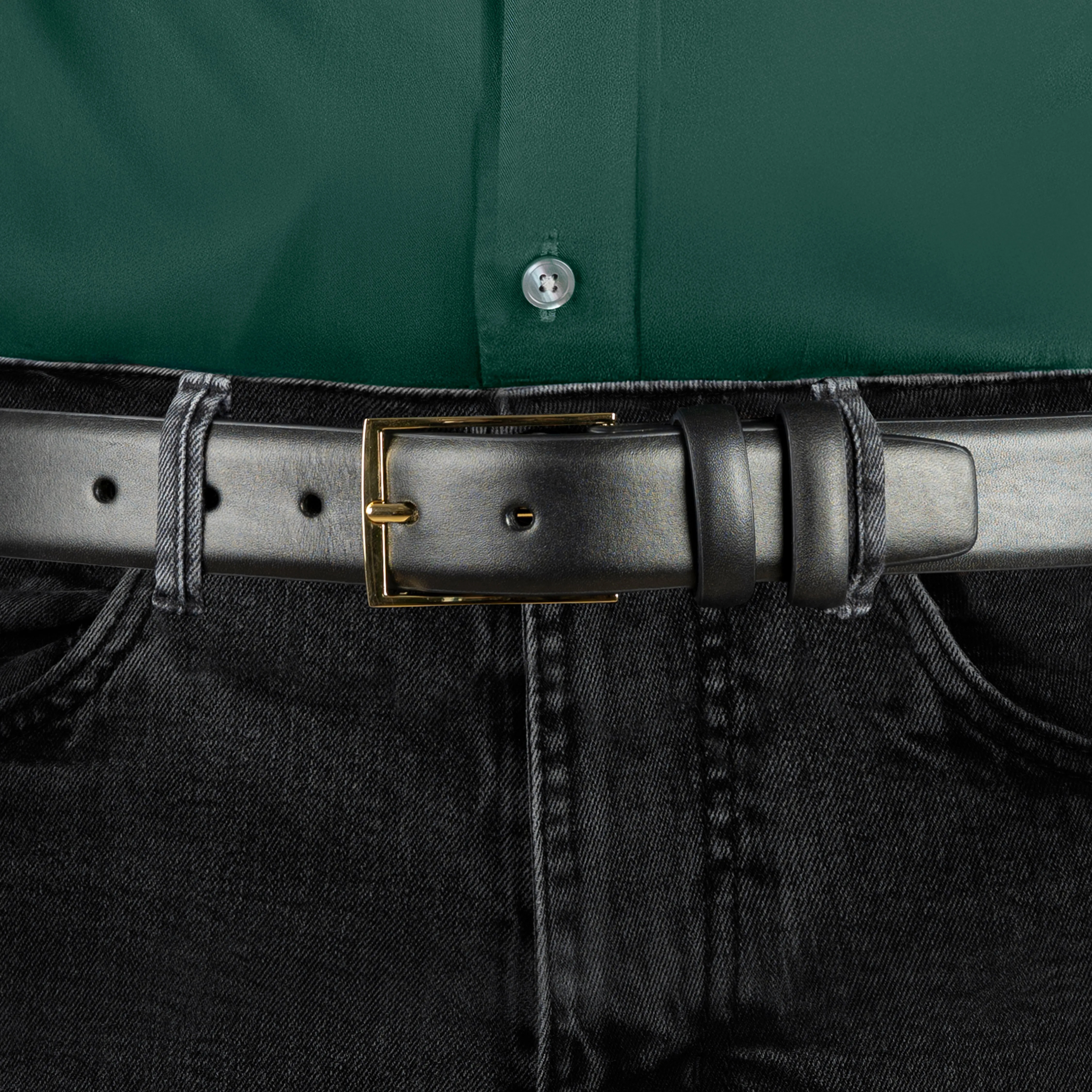 Men's Lined Leather Belt with Shiny Gold Buckle sold by Dents Gloves product image thumbnail 5