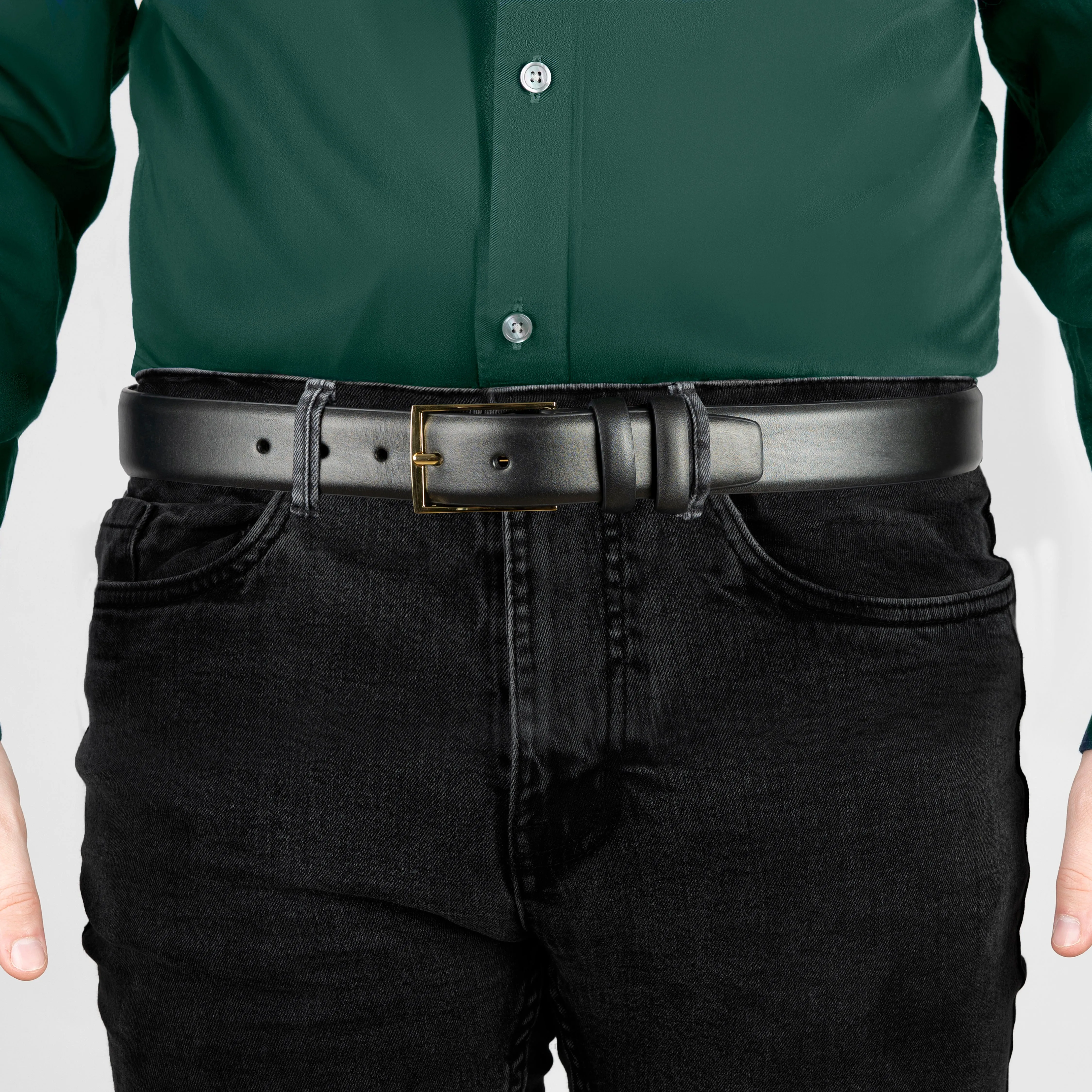 Men's Lined Leather Belt with Shiny Gold Buckle sold by Dents Gloves product image thumbnail 4