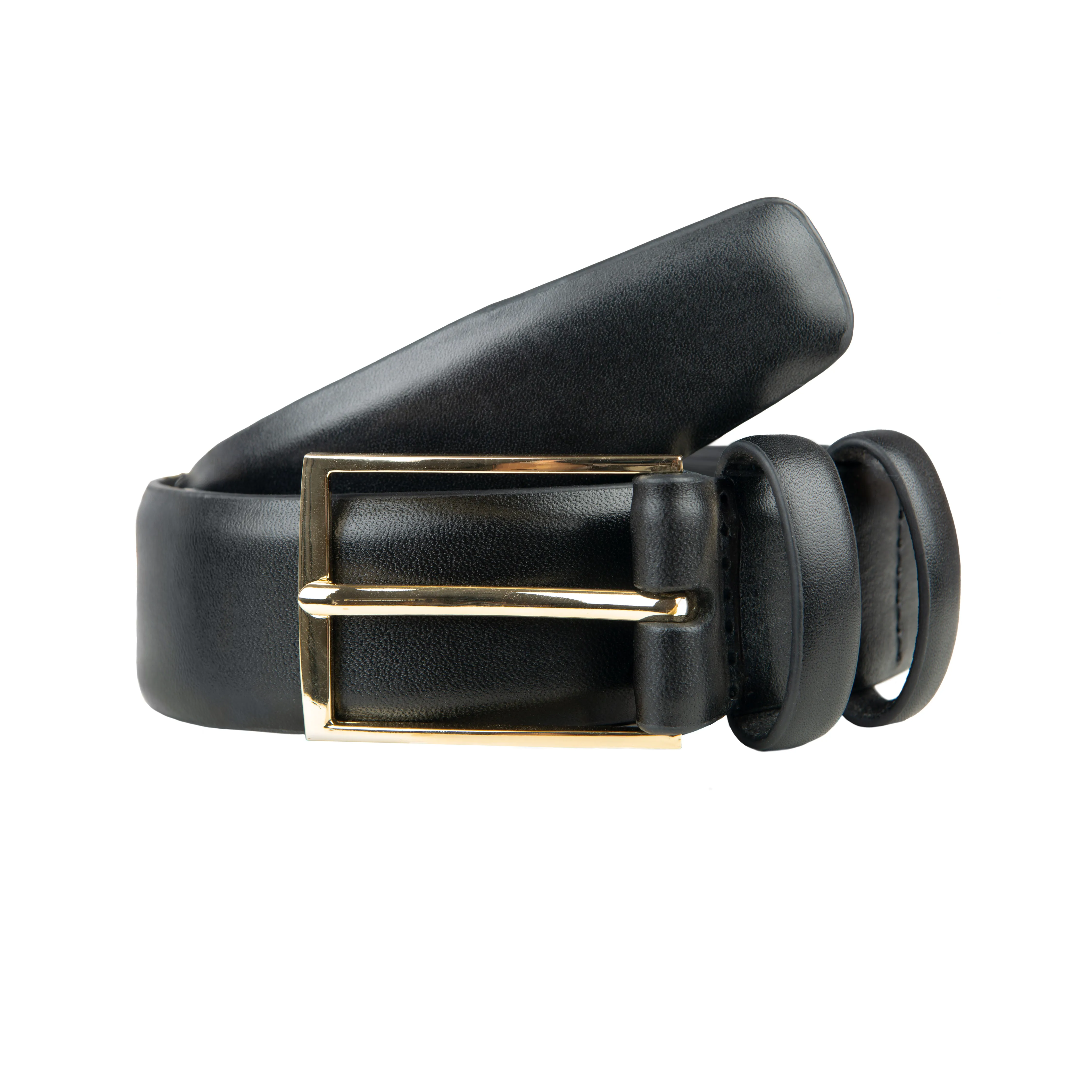 Men's Lined Leather Belt with Shiny Gold Buckle sold by Dents Gloves