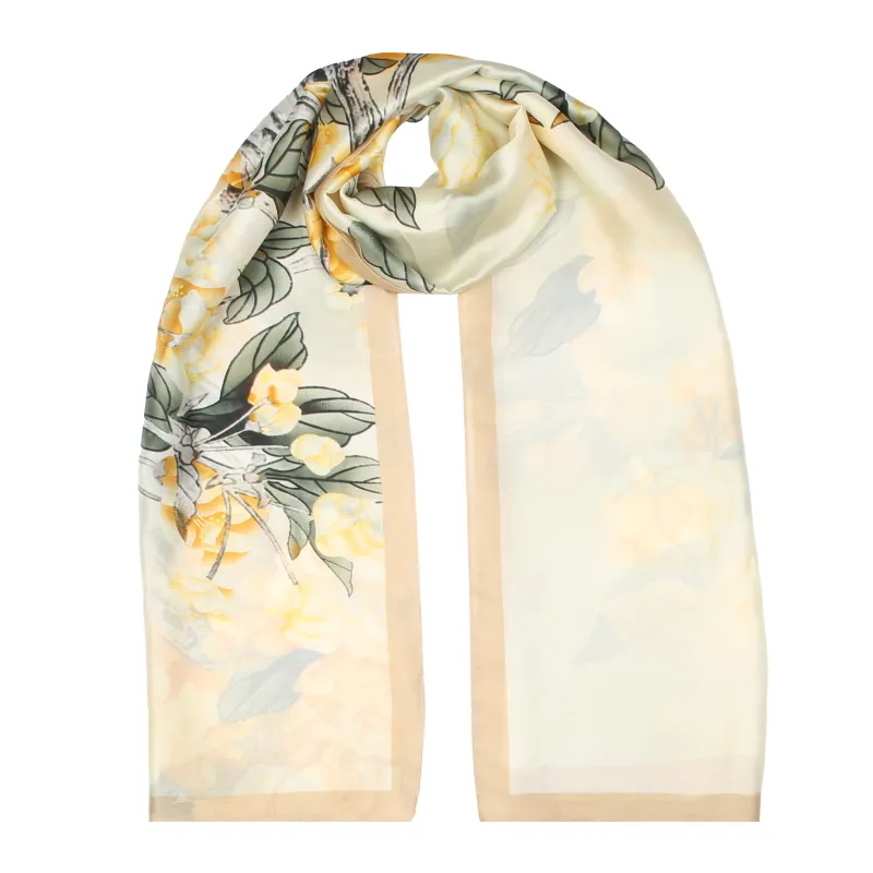 Women’s Botanical Print Silk-Like Lightweight Scarf with Border sold by Dents Gloves