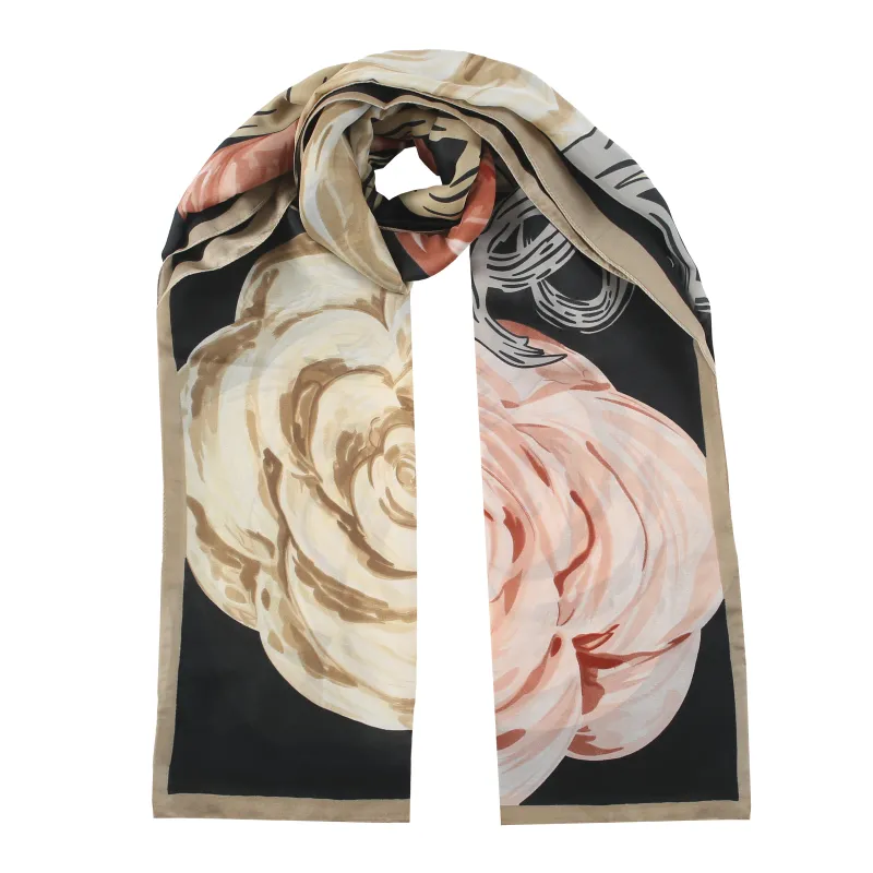 Women's Abstract Floral Silk-Like Lightweight Scarf with Border sold by Dents Gloves