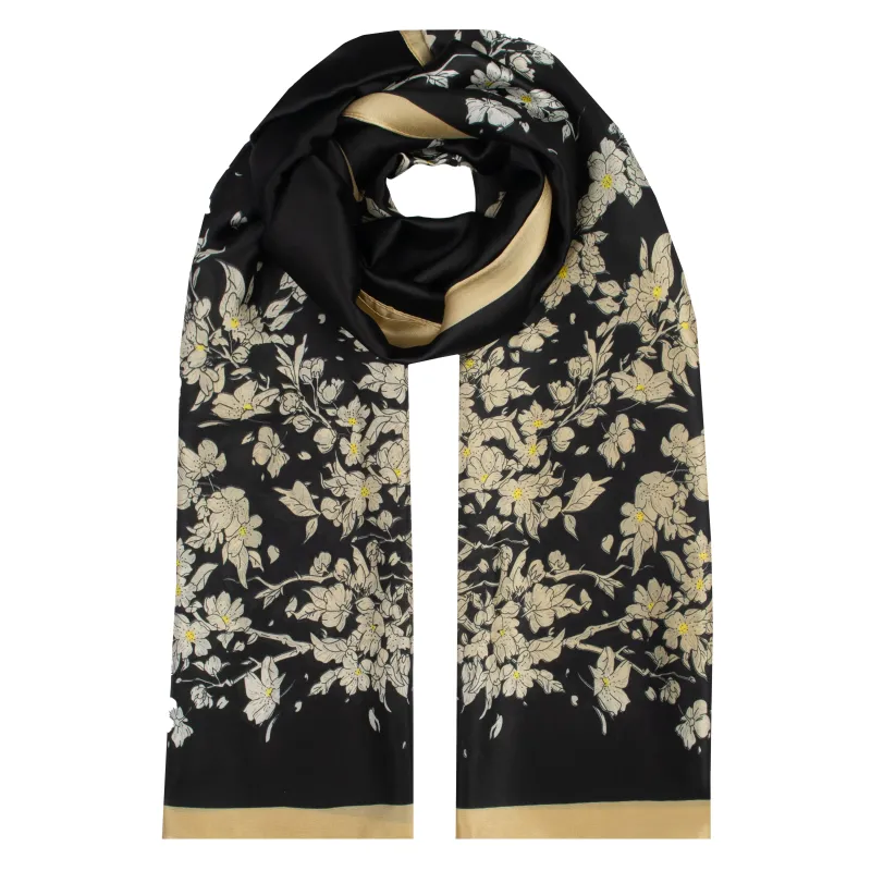 Women's Nature-Inspired Silk-Like Lightweight Scarf with Border made by Dents Gloves