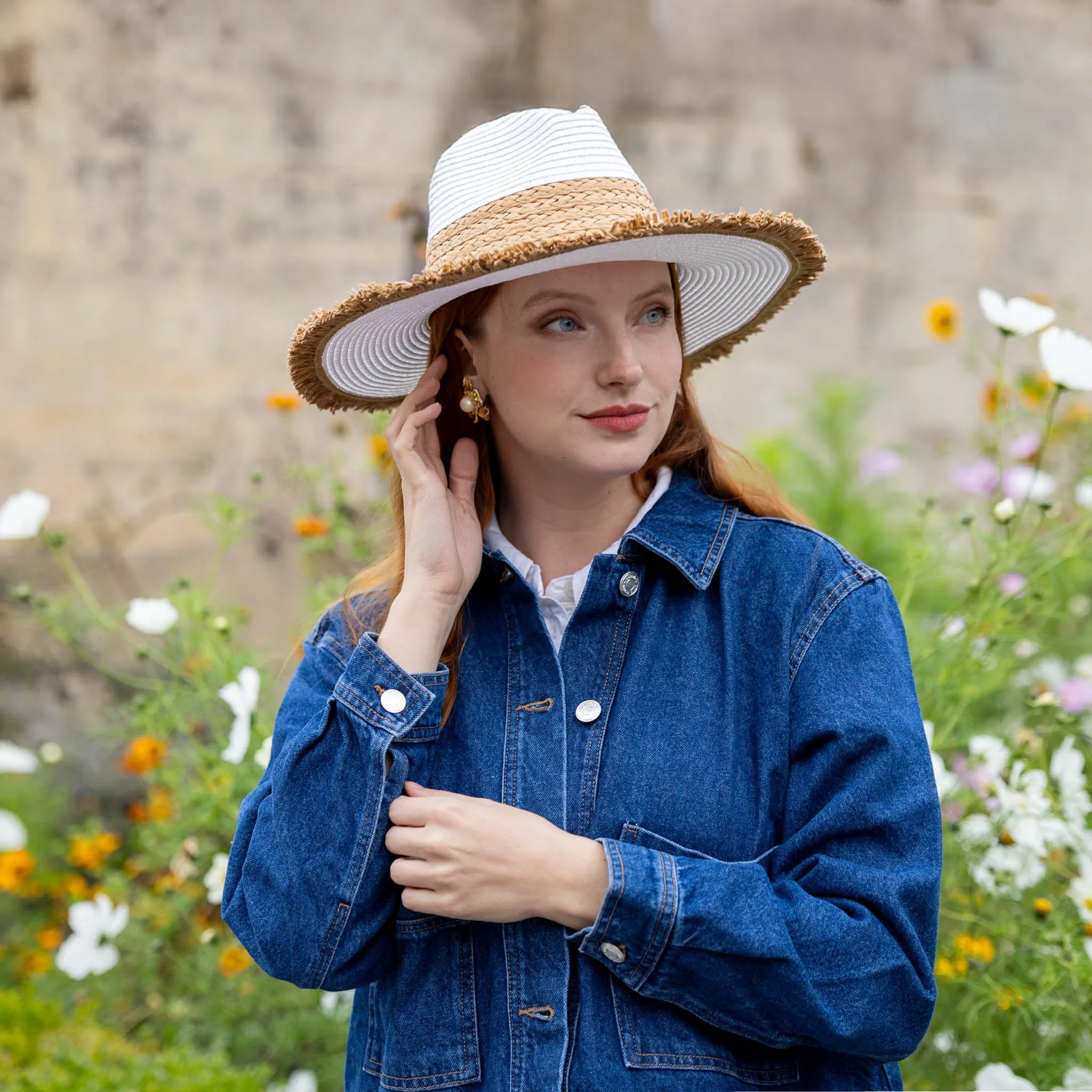 Women's Straw Fedora Hat with Colour Contrast Details and Frayed Edge sold by Dents Gloves product image thumbnail 4
