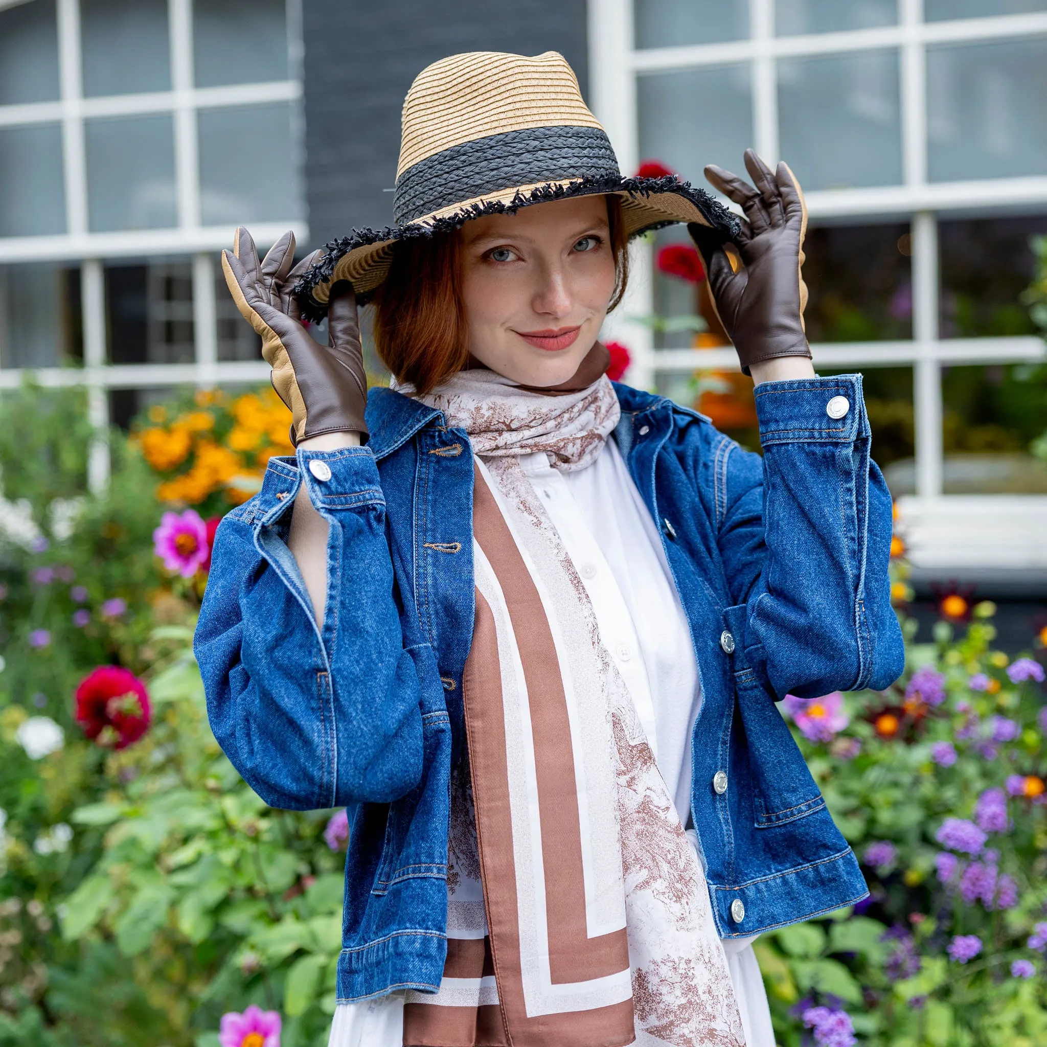 Women's Straw Fedora Hat with Colour Contrast Details and Frayed Edge sold by Dents Gloves product image thumbnail 2