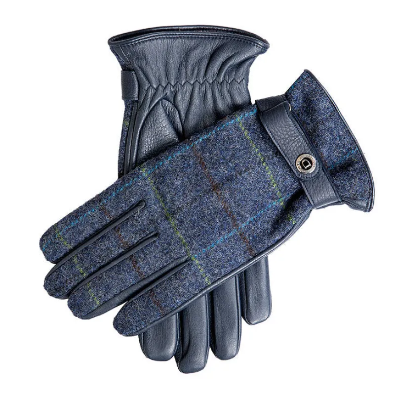 Men's Heritage Cashmere-Lined Abraham Moon Tweed and Deerskin Leather Gloves sold by Dents Gloves
