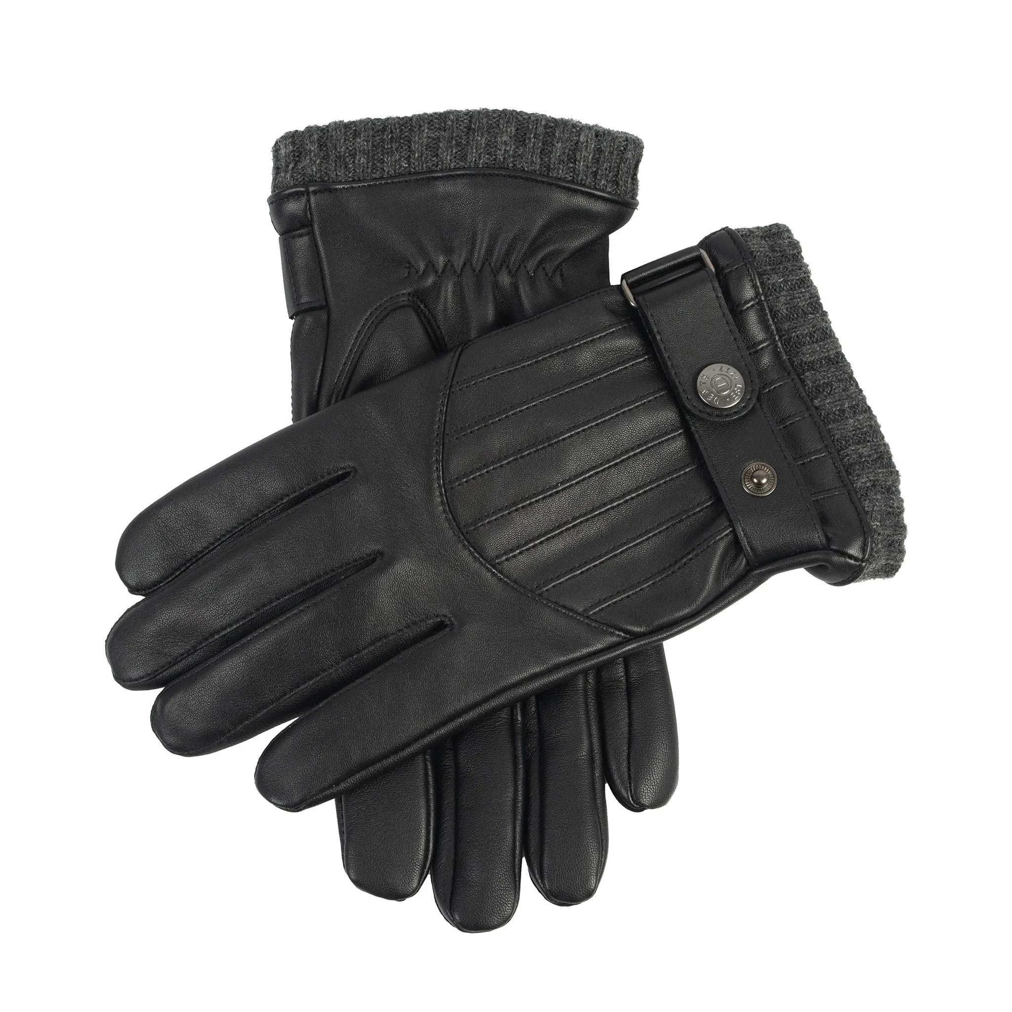 Men’s Touchscreen Wool Blend-Lined Leather Gloves with Vertical Stitch Design and Knitted Cuffs sold by Dents Gloves