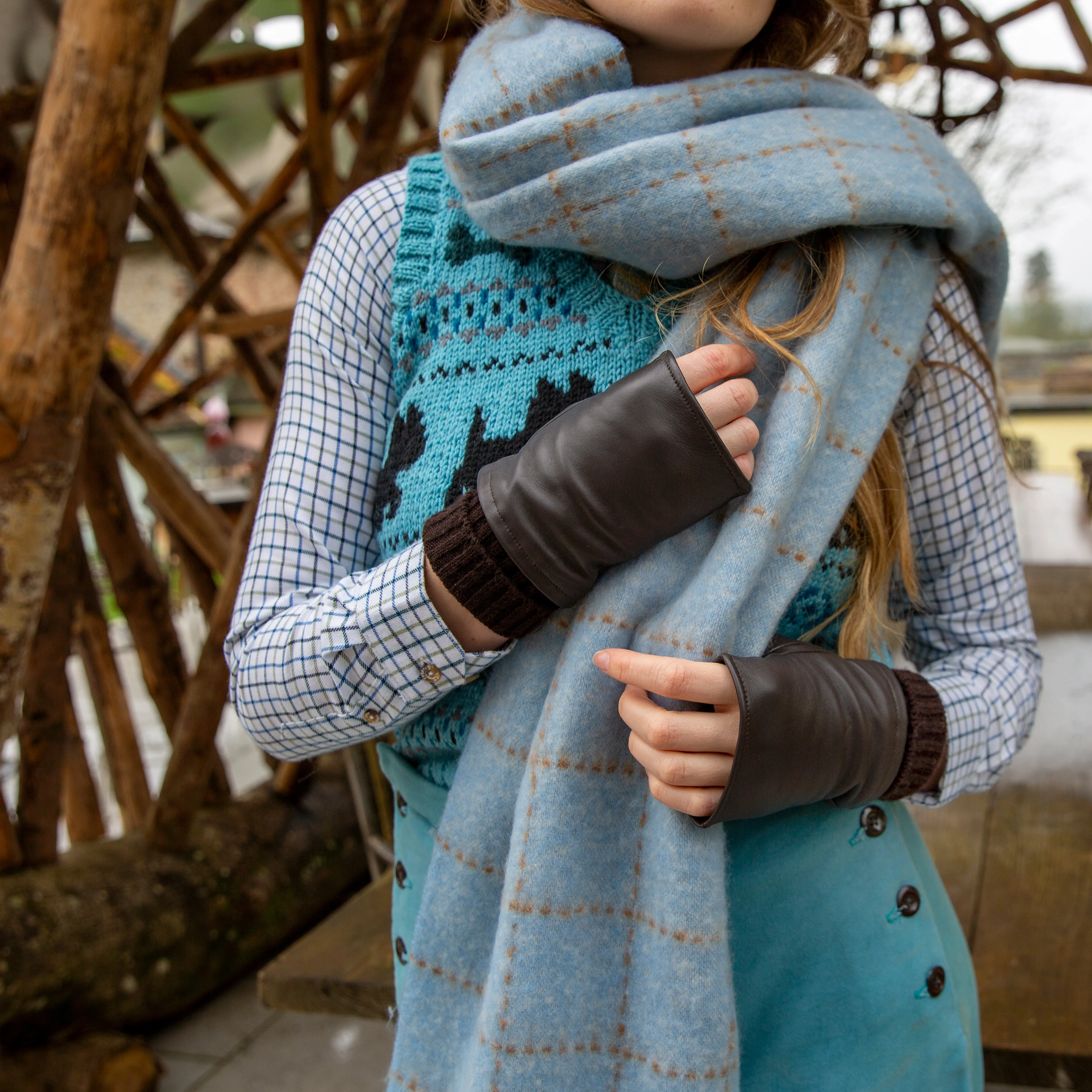 Women’s Dotted Windowpane Check Scarf with Tassels sold by Dents Gloves product image thumbnail 4