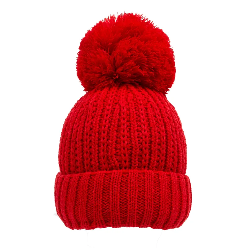 Women’s Ribbed Knit Bobble Hat with Large Yarn Pom Pom sold by Dents Gloves