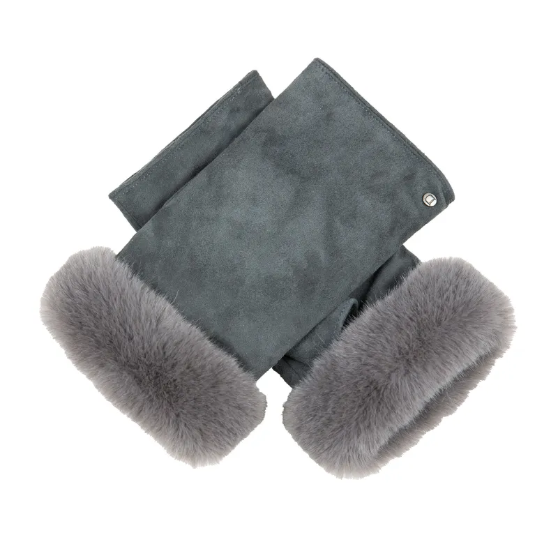 Women’s Fingerless Faux Fur-Lined Suede Mittens with Faux Fur Trim sold by Dents Gloves