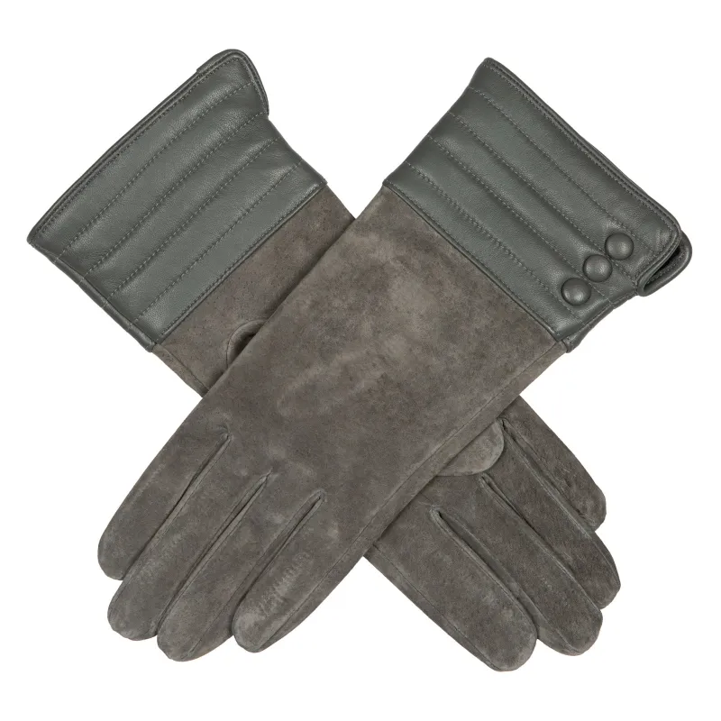 Women’s Touchscreen Water-Resistant Lined Suede Gloves with Leather Cuffs made by Dents Gloves