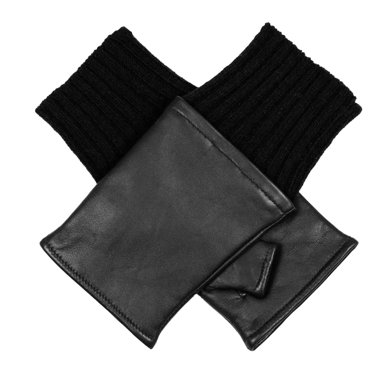 Women’s Fingerless Wool Blend-Lined Leather Mittens with Knitted Cuffs sold by Dents Gloves