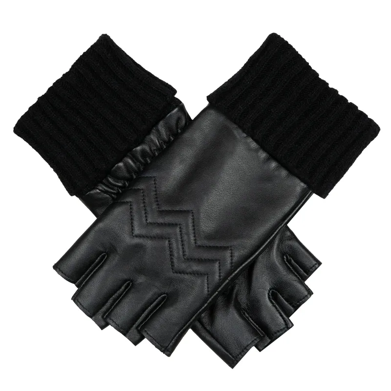 Women’s Fingerless Fleece-Lined Leather Gloves with Quilted Chevron Design made by Dents Gloves