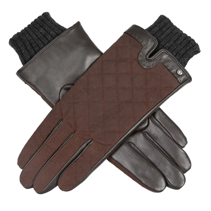 Women’s Touchscreen Water-Resistant Lined Waxed Cotton and Leather Gloves with Knitted Cuffs sold by Dents Gloves