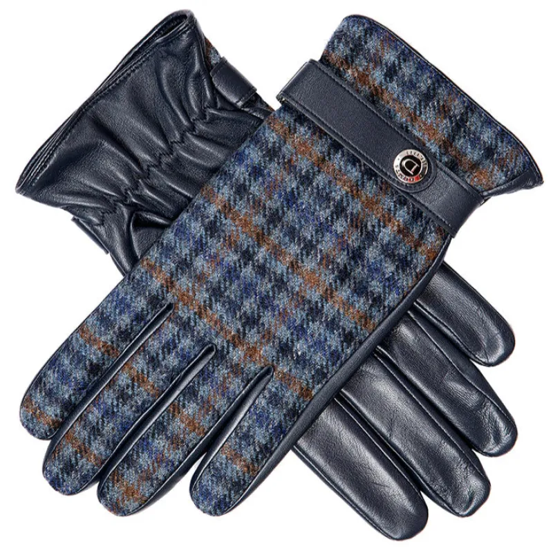 Men's Heritage Cashmere-Lined Abraham Moon Tweed and Leather Gloves sold by Dents Gloves