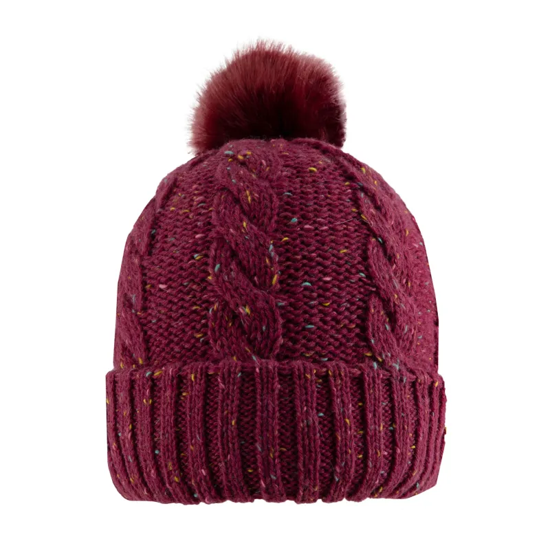 Women's Cable Knit Bobble Hat with Marl Yarn and Faux Fur Pom Pom sold by Dents Gloves