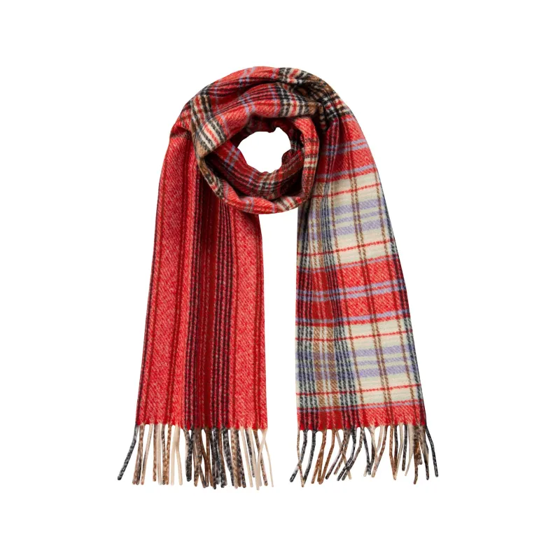 Women’s Asymmetric Checked and Striped Scarf with Tassels sold by Dents Gloves