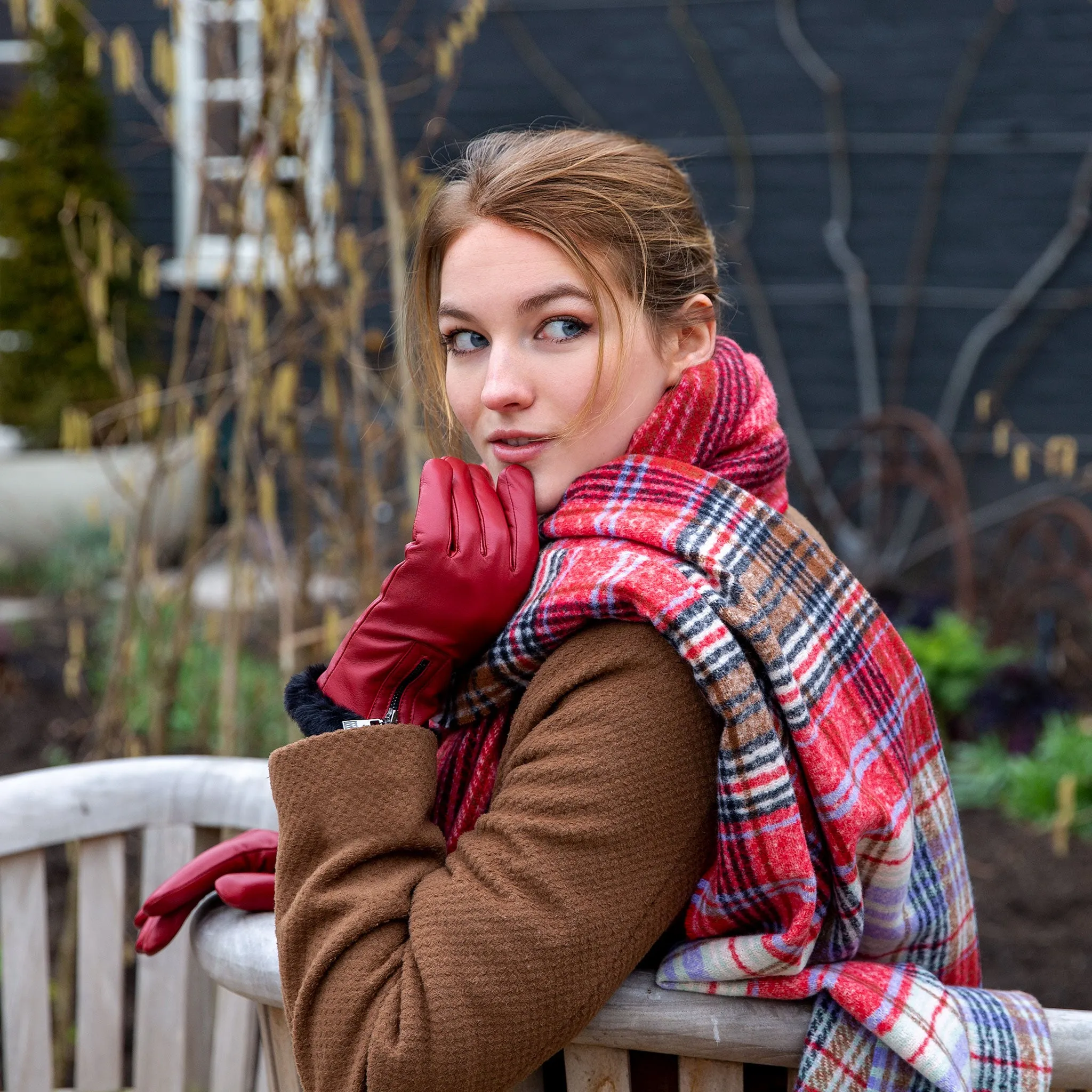 Women’s Asymmetric Checked and Striped Scarf with Tassels sold by Dents Gloves product image thumbnail 2