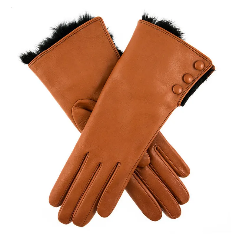 Women's Wool-Lined Leather Gloves with Fur Cuffs sold by Dents Gloves