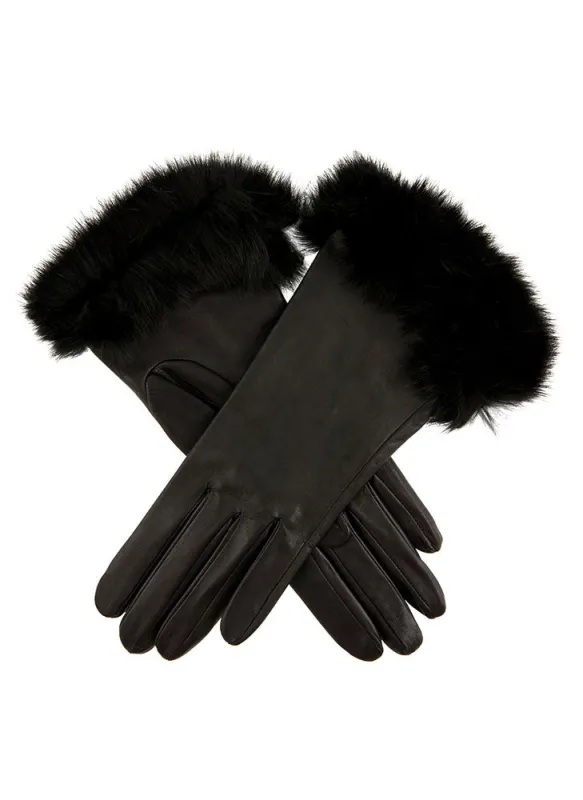 Women's Heritage Silk-Lined Leather Gloves with Fur Cuffs made by Dents Gloves