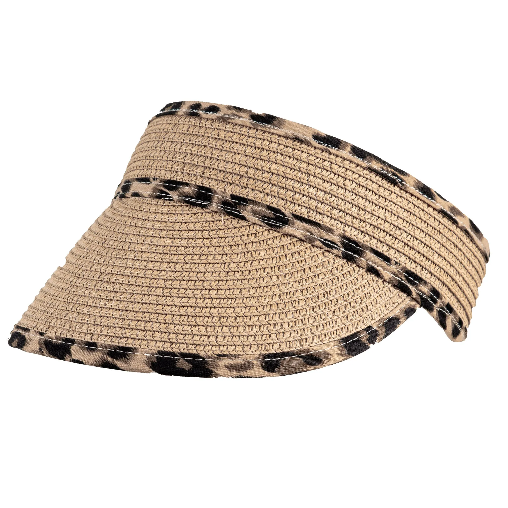 Women’s Straw Sun Visor with Animal Print Trim sold by Dents Gloves