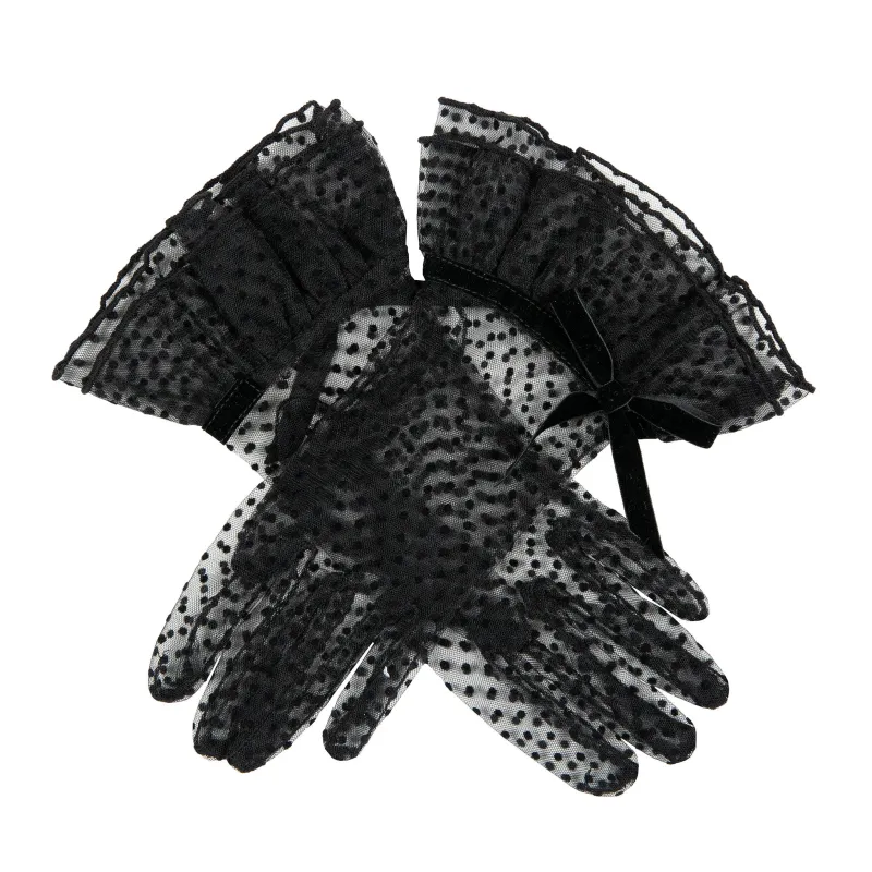 Women’s Spotty Tulle Gloves with Double Cuff and Bow sold by Dents Gloves
