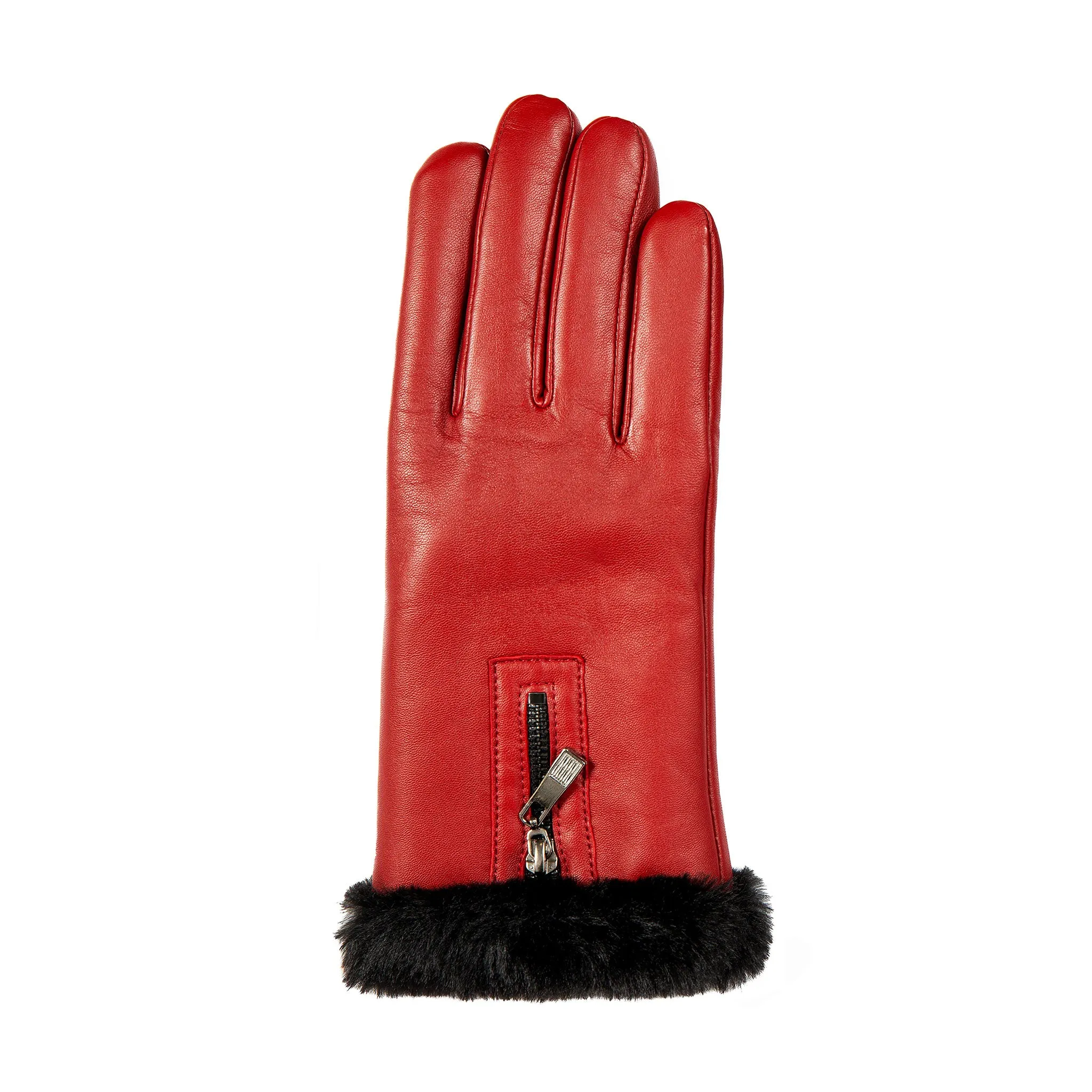 Women’s Touchscreen Faux Fur-Lined Leather Gloves with Zip sold by Dents Gloves product image thumbnail 5