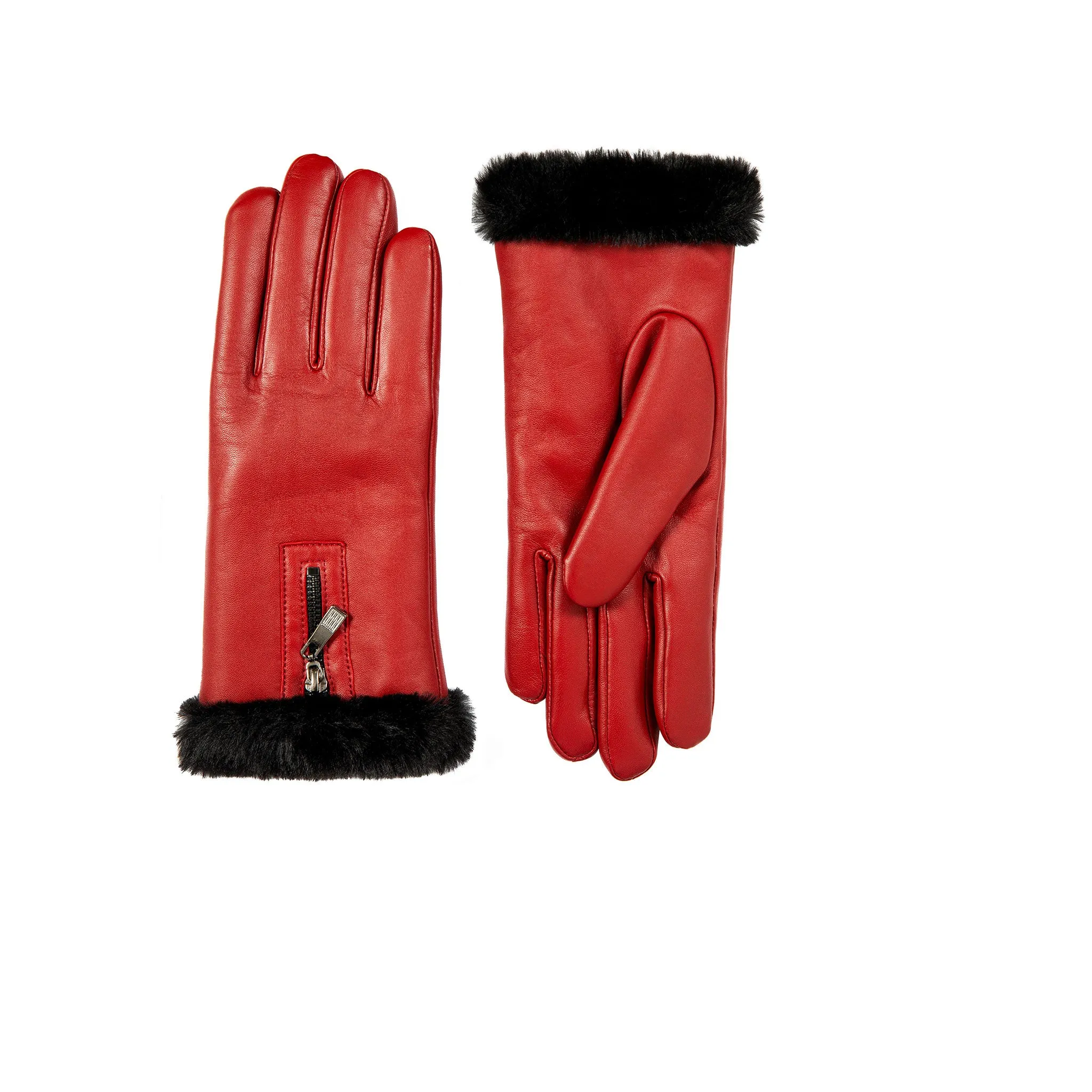 Women’s Touchscreen Faux Fur-Lined Leather Gloves with Zip sold by Dents Gloves product image thumbnail 4