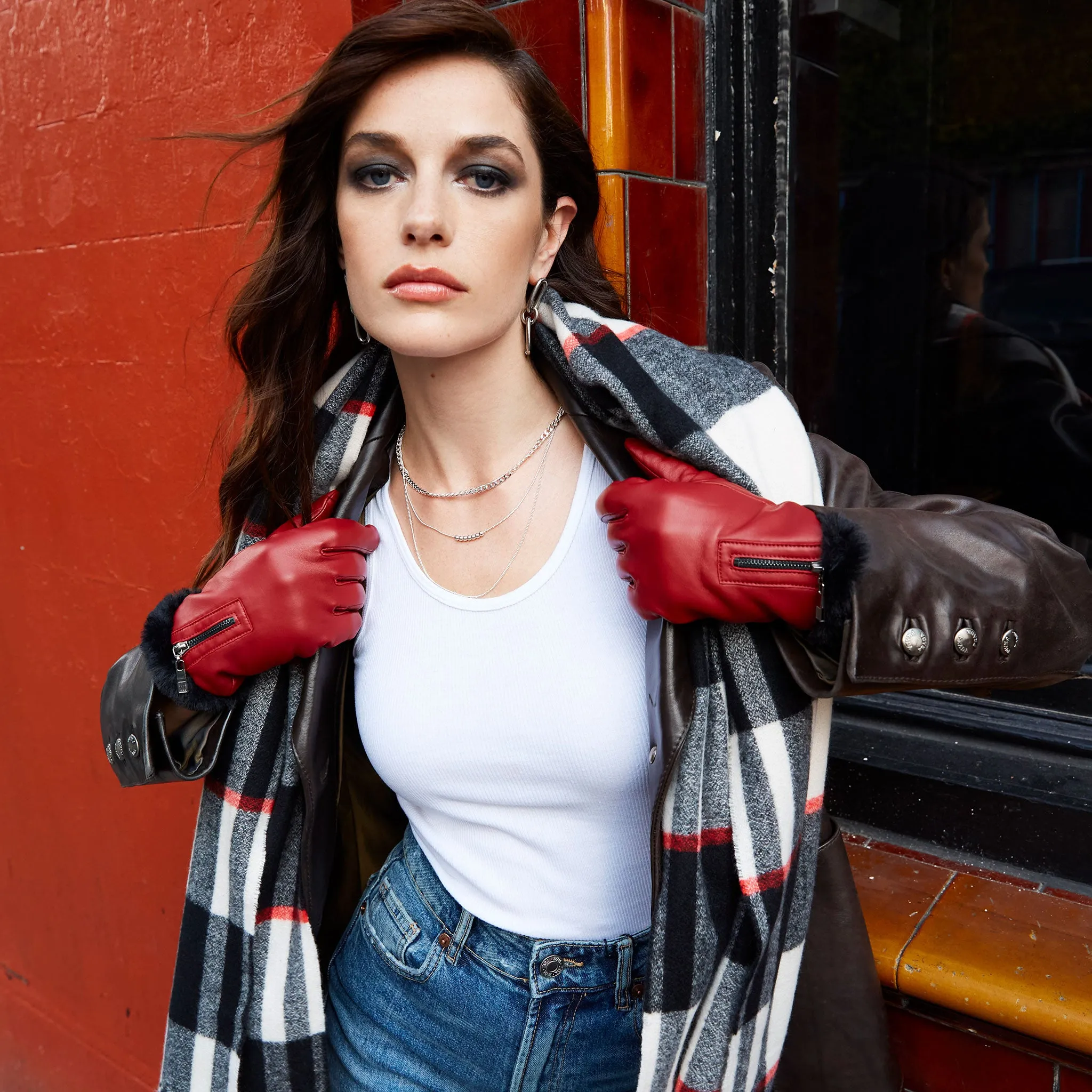 Women’s Touchscreen Faux Fur-Lined Leather Gloves with Zip sold by Dents Gloves product image thumbnail 2