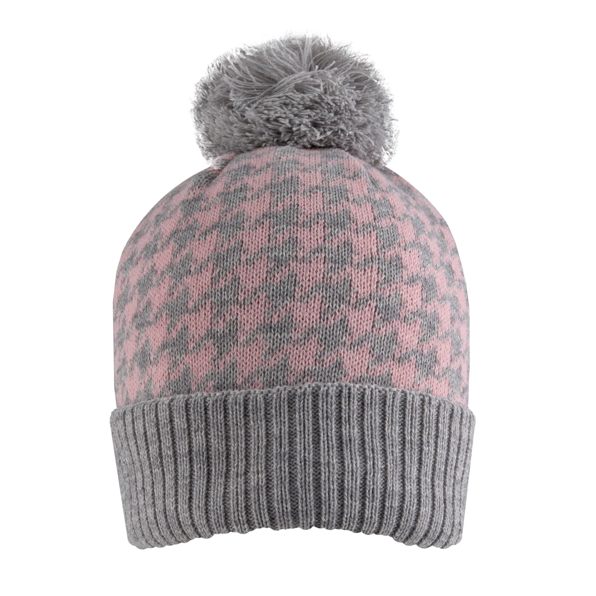 Women’s Jacquard Knitted Bobble Hat with Dogtooth Pattern and Yarn Pom Pom sold by Dents Gloves