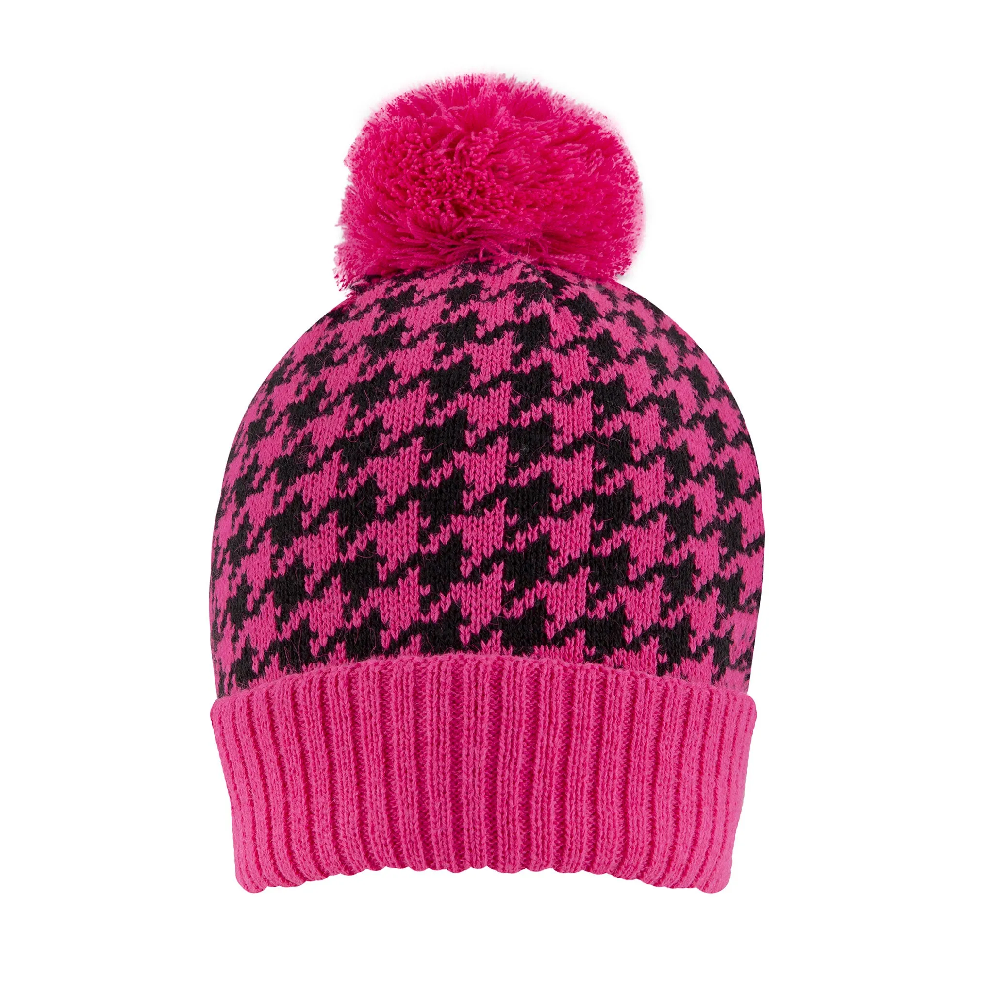 Women’s Jacquard Knitted Bobble Hat with Dogtooth Pattern and Yarn Pom Pom sold by Dents Gloves product image thumbnail 5