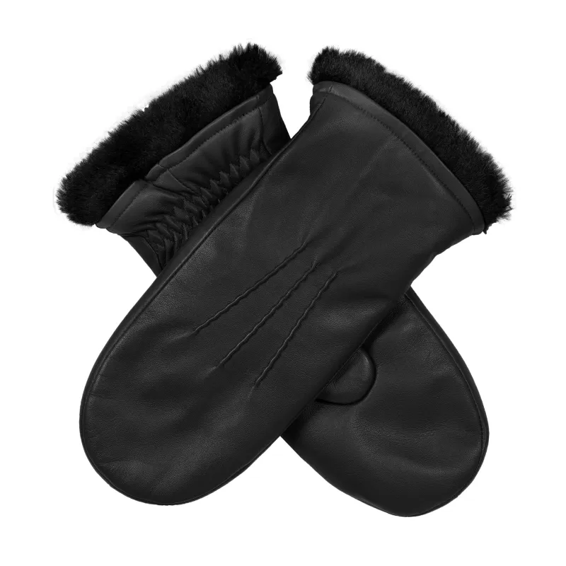 Women’s Three-Point Faux Fur-Lined Leather Mittens sold by Dents Gloves