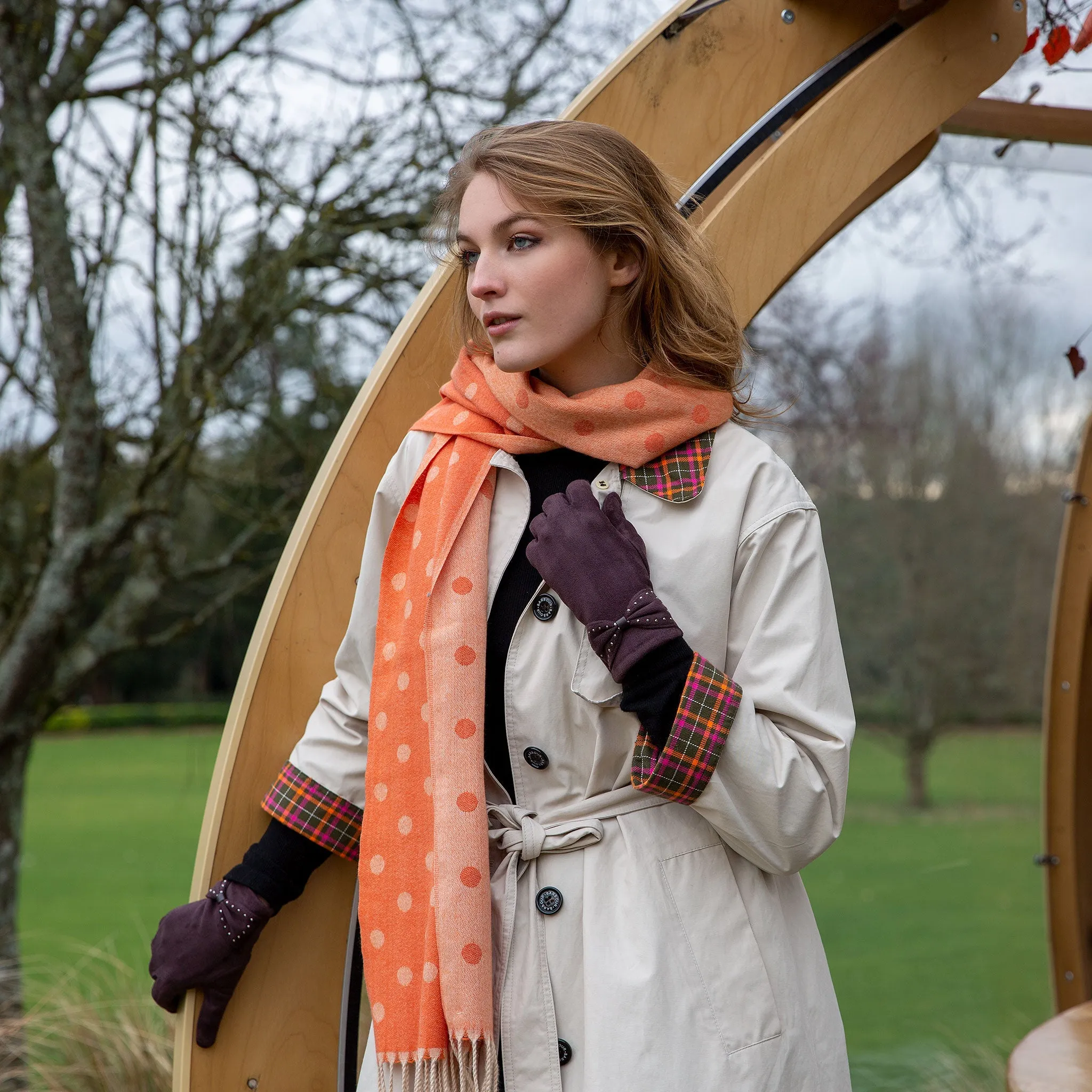 Women’s Touchscreen Velour-Lined Faux Suede Gloves with Studded Bow sold by Dents Gloves product image thumbnail 3