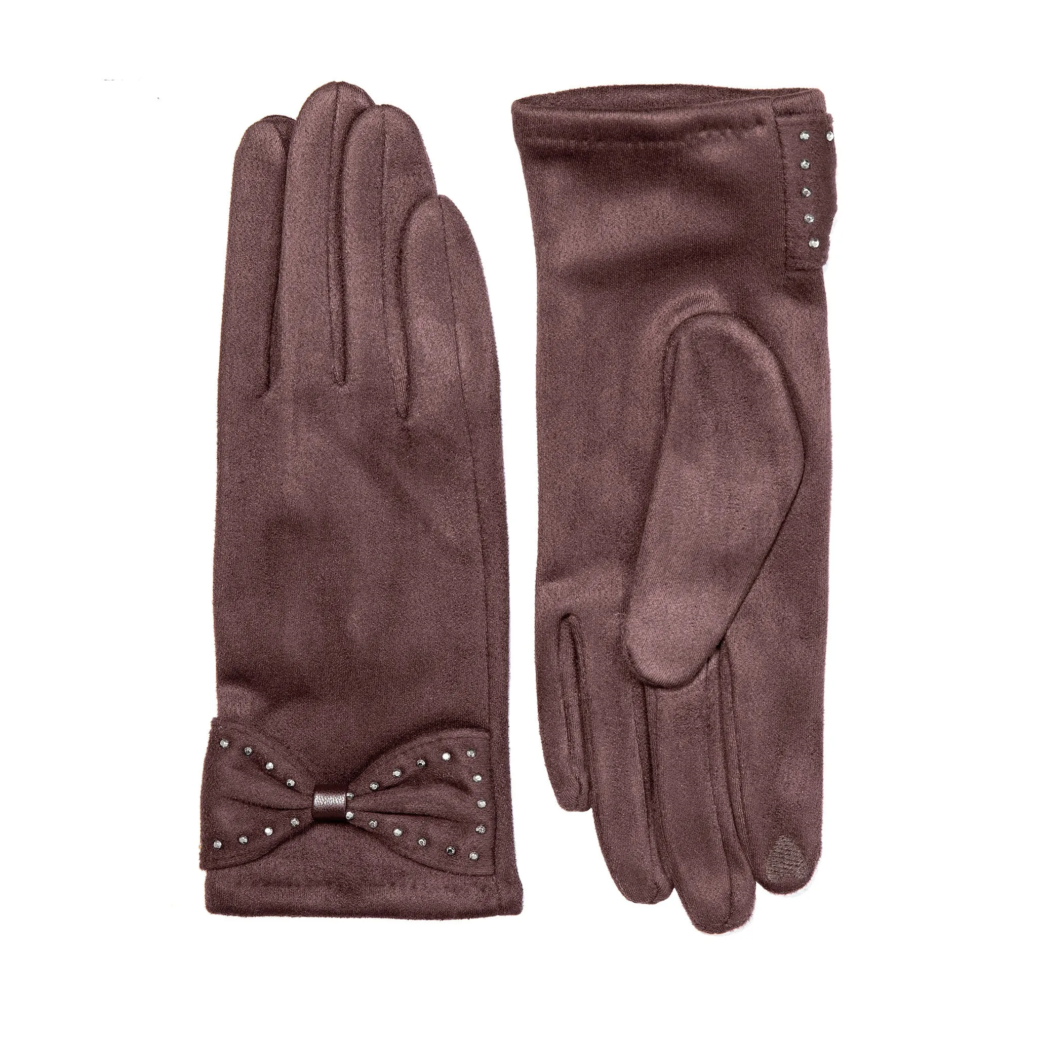 Women’s Touchscreen Velour-Lined Faux Suede Gloves with Studded Bow sold by Dents Gloves product image thumbnail 4