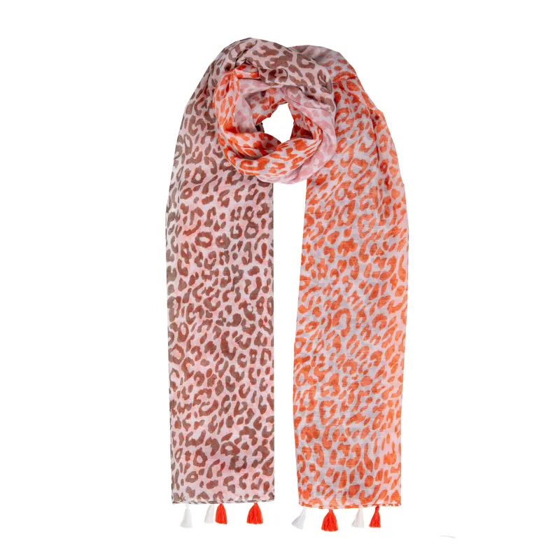 Women’s Leopard Print Lightweight Scarf with Tassels sold by Dents Gloves