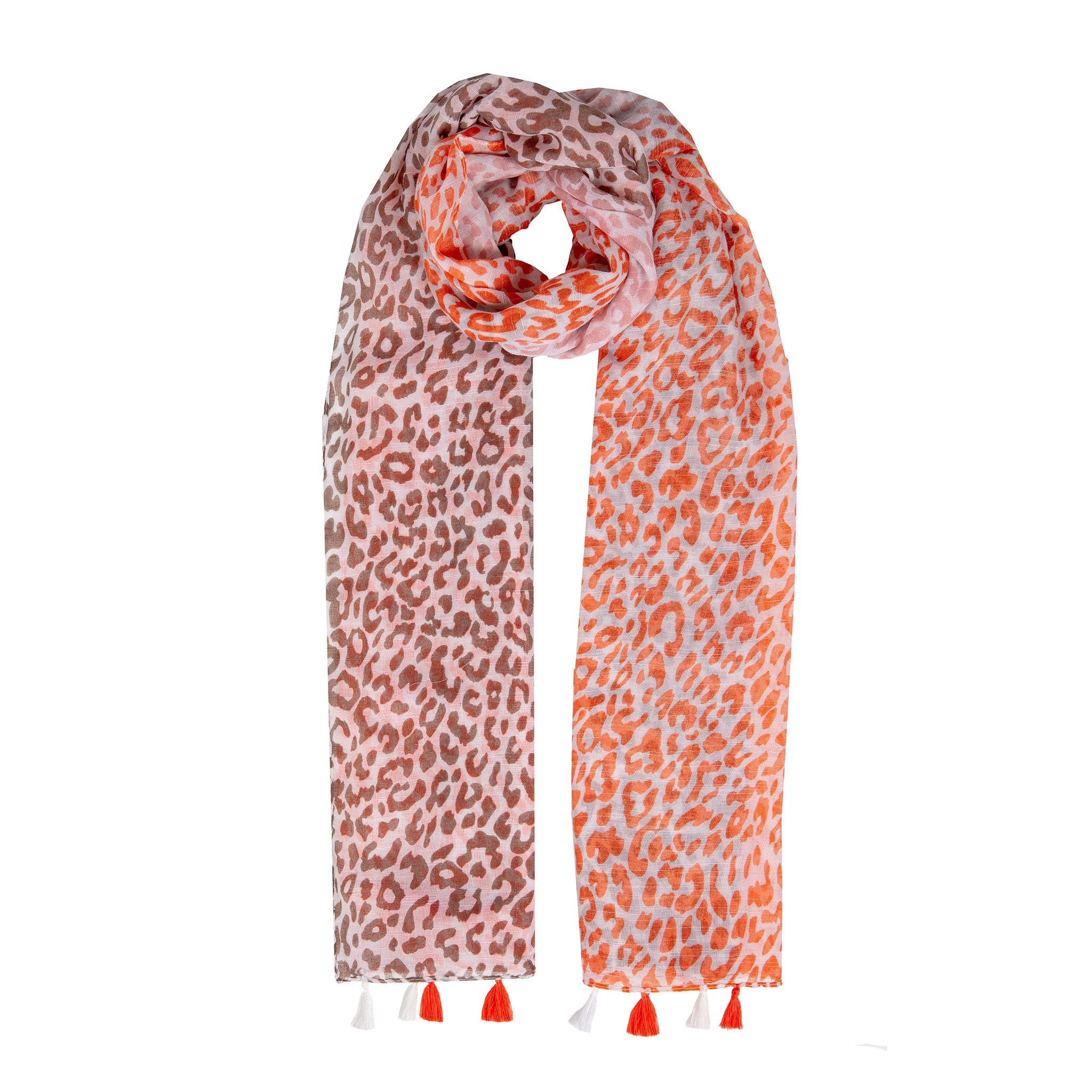 Women’s Leopard Print Lightweight Scarf with Tassels sold by Dents Gloves