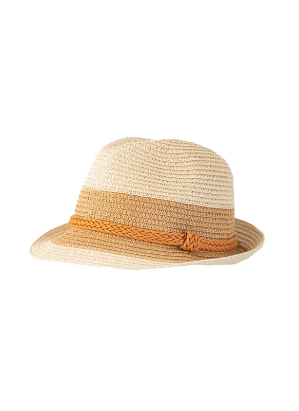 Women’s Two-Tone Straw Trilby Hat with Plaited Band sold by Dents Gloves