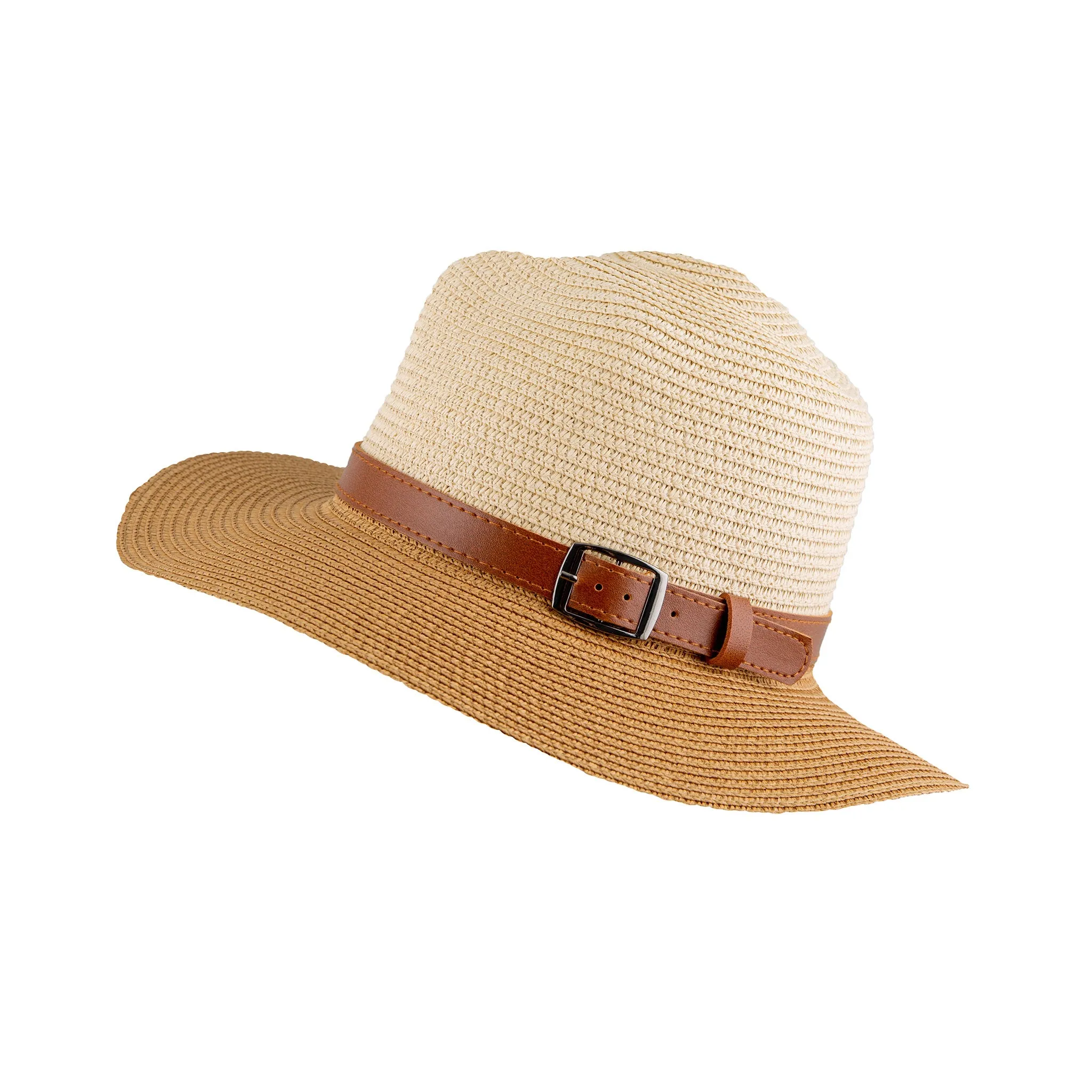 Women’s Two-Tone Straw Fedora Hat with Buckle Trim sold by Dents Gloves