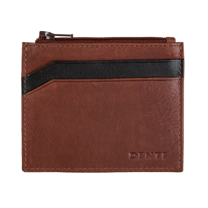 Men's Two-Colour Pebble Grain Leather Card Holder with RFID Blocking and Zipped Pocket made by Dents Gloves
