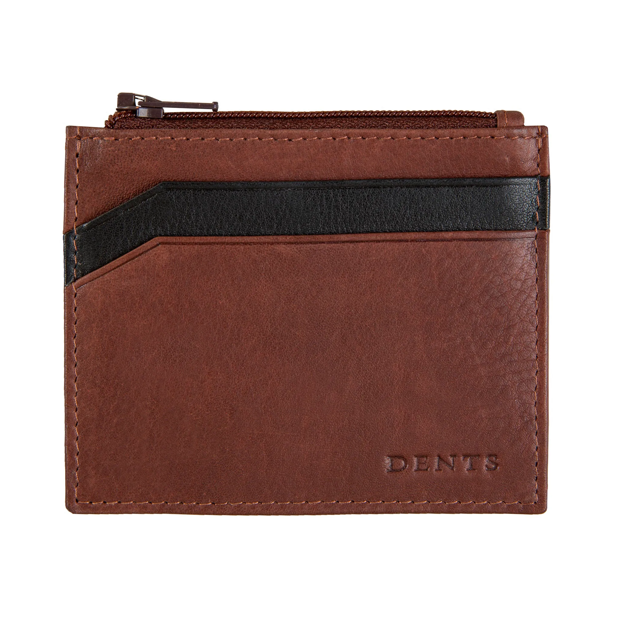 Men's Two-Colour Pebble Grain Leather Card Holder with RFID Blocking and Zipped Pocket sold by Dents Gloves