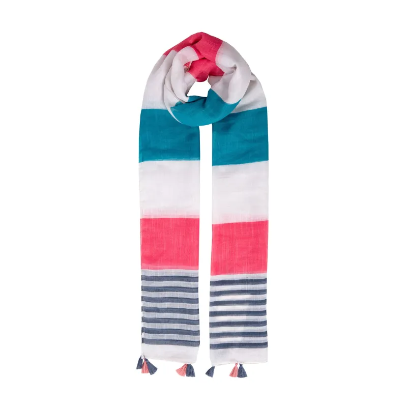 Women’s Two Stripe Pattern Lightweight Scarf with Tassels sold by Dents Gloves