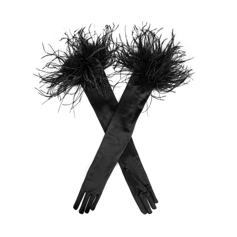 Women's Long Opera Satin Gloves with Feather Cuffs sold by Dents Gloves