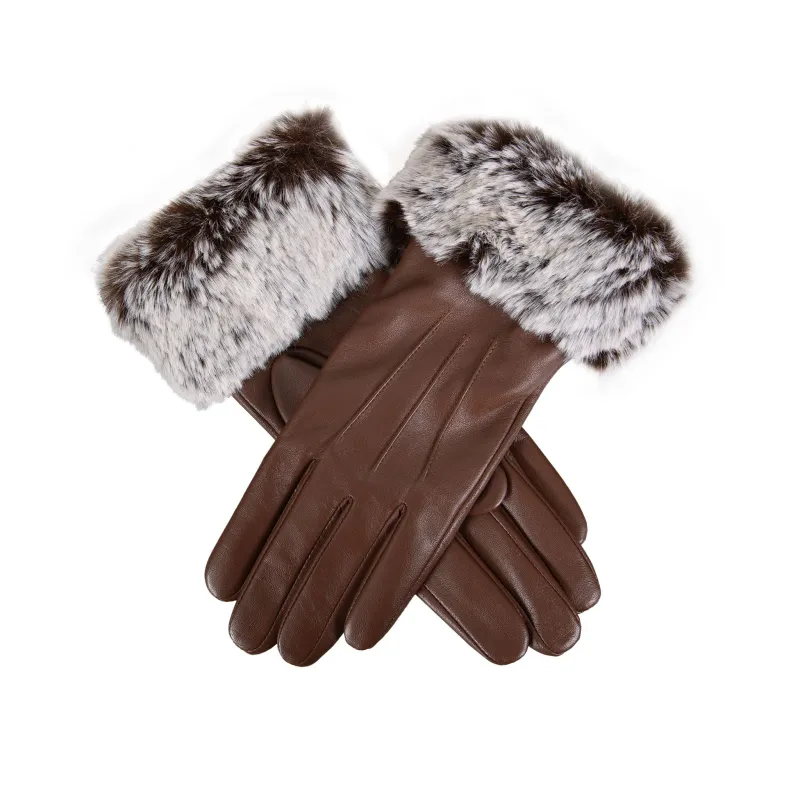 Women’s Touchscreen Three-Point Lined Leather Gloves with Faux Fur Cuffs sold by Dents Gloves