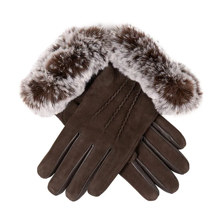 Women’s Water-Resistant Three-Point Faux Fur-Lined Nubuck Leather Gloves with Faux Fur Cuffs sold by Dents Gloves product image thumbnail 3