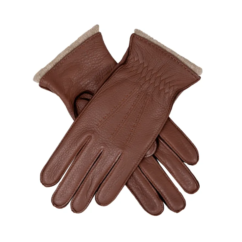 Women’s Three-Point Cashmere-Lined Deerskin Leather Gloves with Cashmere Cuffs made by Dents Gloves