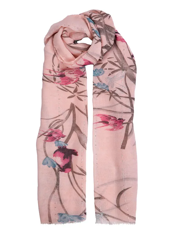 Women's Cherry Blossom and Bird Print Lightweight Scarf sold by Dents Gloves