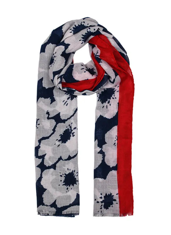 Women’s Abstract Floral Print Lightweight Scarf with Border sold by Dents Gloves